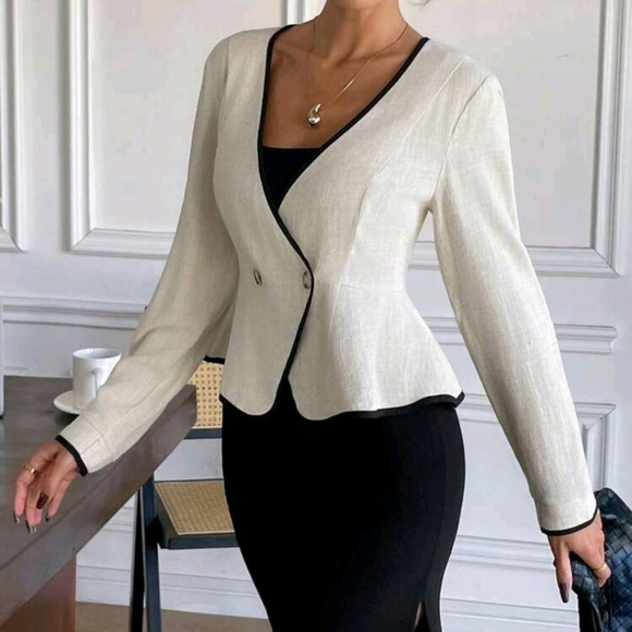 Women's Solid Color Long Sleeve Casual Blazer Jacket, Minimalist Fashion For Dai - Picture 4 of 4